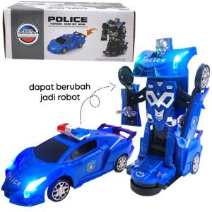 Warior police mainan mobil polisi jadi robot putih biru hitam mainan anak mobil jadi robot murah