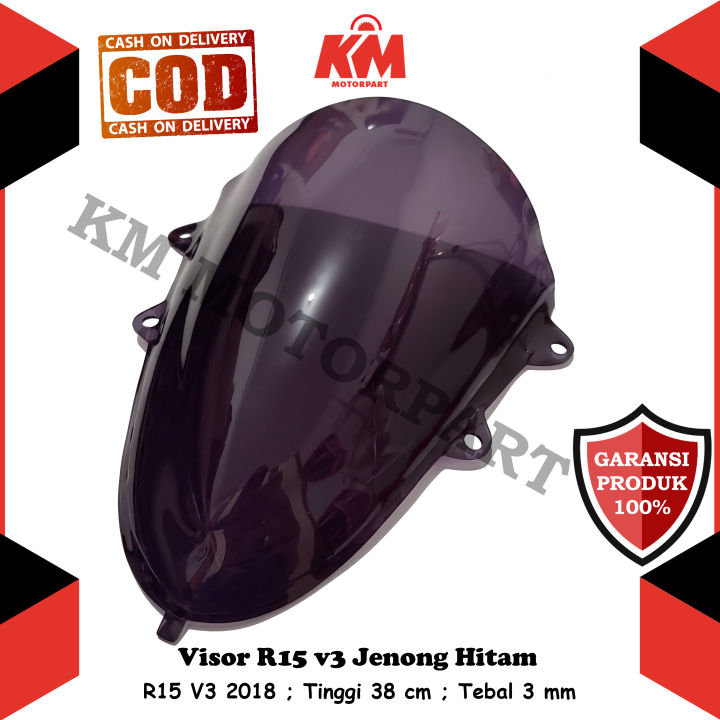 Visor R15 V3 Full Jenong Hitam dan Bening Tebal 3 mm Bahan Kaca Mika ...