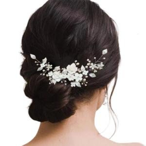 Artificial Pearls Flower Hair Vine Elegant Wedding Headpiece With Sparkling Beads For Bridesmaid And Special Occasion