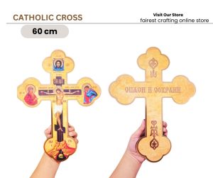 Religious Greek Crucifix Jesus Wooden Lawanit Cross Perfect for Home Altars or Sacred Spaces