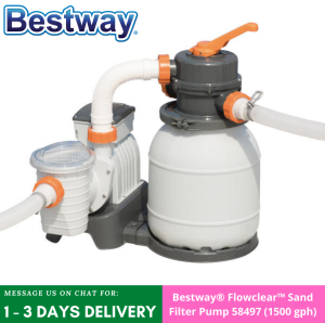 【1 Year Warranty】BESTWAY Flowclear Sand Filter Pump 58497 (1500 gph) 220-240V 50hz Compatible with Intex Pools and most 300 - 11200 gallon (1100-42300 L) above ground pools
