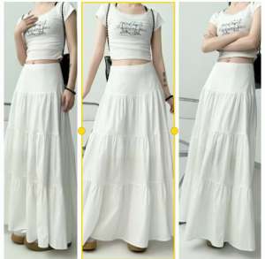 Elegant High-Waist A-Line Midi Skirt with Tiered Hem for Women GG