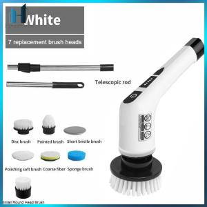 【Homelements】Electric Spin Scrubber Electric Washing Up Brush with 7 Replaceable Brush Heads Detachable Handle for Tiles Glass Grill