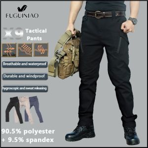 [2-3 วันมาถึง!!!] FUGUINIAO X9 ยืดไสลด์กางเกงยุทธวิธีกลางแจ้งกันน้ำสินค้ากางเกงหลวมและสวมใส่หลายกระเป๋ากองทัพยาวกางเกง