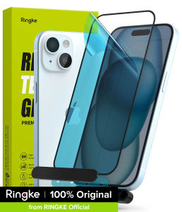 Ringke ฟิล์มติดหน้าจอกระจกคลุมทั้งหมดสามารถใส่ได้กับ iPhone 15ชัดเจนแบบ HD ใสติดความแข็ง9H สัมผัสละเอียดอ่อนกระจกเทมเปอร์ฝาครอบฟิล์มป้องกัน