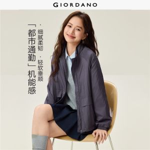 GIORDANO Women Jackets Stand Collar Raglan Sleeve Jackets Windproof Zip Front Fashionable Casual Relaxed Jackets 13376032