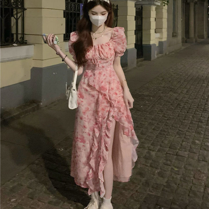 sachin and babi light blue dress Off Shoulder Floral Maxi Dress  Puff Sleeve Slit Overlay Gown  ZINNTRA