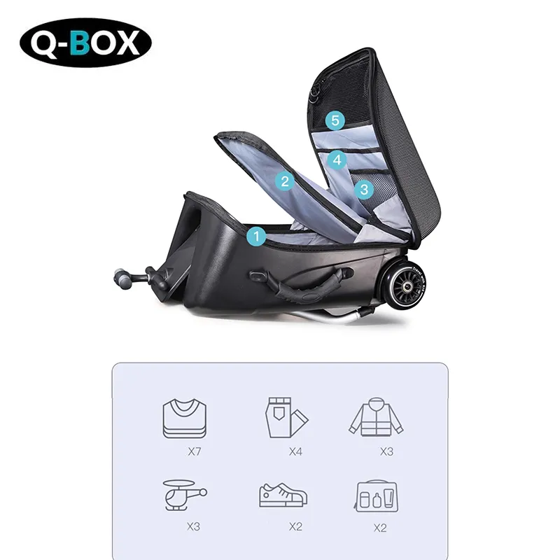 QBOX Kids Ride-On Luggage , Rideable Travel Suitcase with Pull Rod