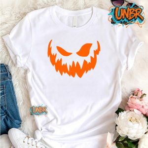 Casual Original COD UNBR Halloween Pumpkin Face OrangeT-Shirt With Halloween Pumpkin Smiling Face Print