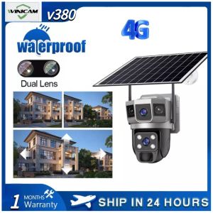 Bytebeat V380 Solar CCTV Two lens Three screen 1080P Wireless WIFI/4G Outdoor CCTV Solar Dual Lens 3 Picture Full Color Night Vision Movement Tracking Detection Alarm Voice intercom CCTV Solar 4G Security Camera 360 Panoramic Camera