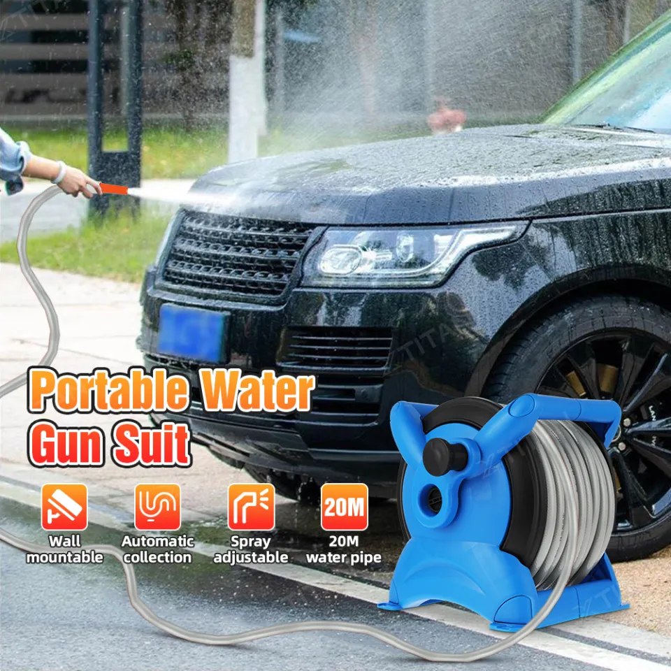 20m Hose Reel Water Pipe Storage Rack Car Clean Gun Tool Garden