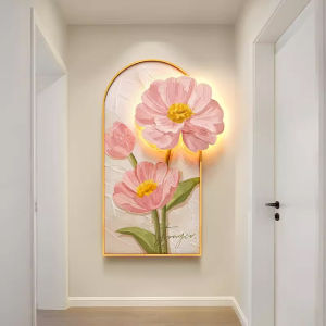 (ẢNH THẬT) Tranh treo tường đèn led hoa tulip hồng 16 trang trí decor quà tặng tân gia khai trương