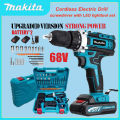 MAKITA Hand Electric Drill Heavy Duty 48V Cordless Power Impact Tools Kit with 2 Batteries with LED Light Wireless Drill. 