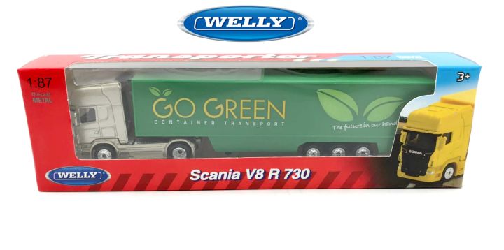 WELLY 1:87 METAL DIE CAST SCANIA V8 R730 CONTAINER TRUCK (GOLD & GREEN ...