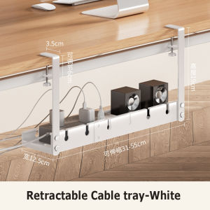 Desk Cable Tidy Trays Organizer Storage Cable Management Under Desk No-Drill Cable Basket Metal Adjustable Under Desk Cable Management Tray