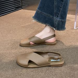 Free Shipping Baotou Sandals WomenS Summer New Style Korean Retro Casual Flat Roman Sandals Trendy