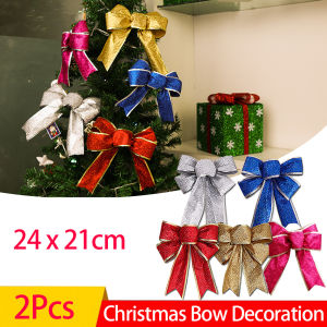 2Pcs 21*24CM Christmas Bow Decoration Christmas Ornament Glitter Powder Bow Christmas Tree Pendant Gift DIY Decorations New Years