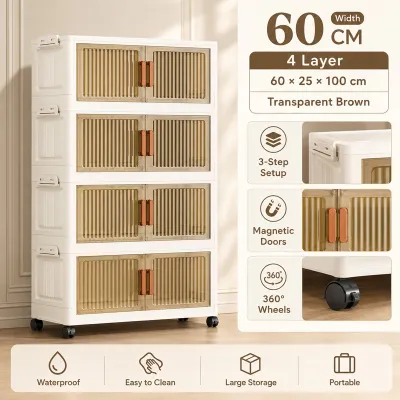 SALVO 50/60CM Tahan Lembablemari Plastik Pakaian Bayi Organizer Hemat Ruang Katrol Senyap Anti Debu Penyimpanan Serbaguna Lemari Susun Lemari Penyimpanan Wardrobe Organisers