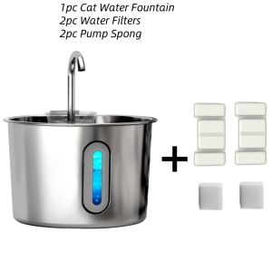 OYES 2.2L round Automatic Cat Water Fountain Stainless SteelWater Feeder with Window for Dogs And CatsSupplies