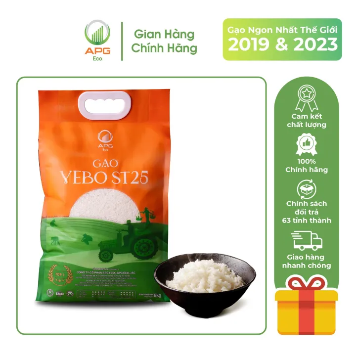 Gạo VEBO ST25 - Gạo ĐẶC SẢN AN GIANG - Hạt cơm trắng, dài bóng dẻo gói 5KG