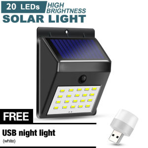 【Free USB lights】Solar Power Motion Sensor Wall Light 20 LED Solar Outdoor Wall Light Waterproof Rechargeable Solar Power