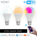 MOES Tuya wifi Smart LED bulb, 9W RGB C + W, rhythm control, use with Alexa orgoogle Home E27 95-265V. 