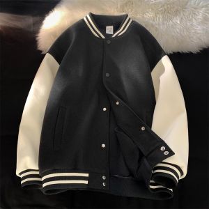 Stitching Jacket Men Casual Ruffian Handsome Simple Korean Version ins Loose Baseball Uniform Top Brown varsity jacket㏇X0420
