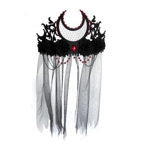Day of the Death Headband Black Veil Crown Gothic Headwear Halloween Baroque Tiara Crown Hair Accessories
