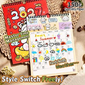 JAYQQ 2026.9-2027.12 Wall Hanging Calendar Monthly Planner Cartoon 2027 Calendar Creative Coil The Year of Goat Calendar for Home Office Decor