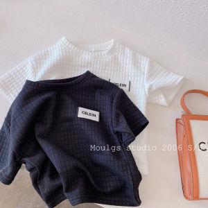 WANDER เสื้อผ้าเด็กผญ เสื้อยืดแขนสั้นเด็ก การออกแบบตารางหมากรุกเกาหลีอินเทรนด์ เสื้อแขนสั้นหลวมสำหรับเด็ก23711