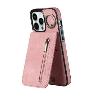 Zipper Leather Wallet Vertical Cards Solt Ring Holder Case For iPhone 14 15 Pro Max 13 12 11 XR 7 8 Plus SE 2022 RFID Bag Cover