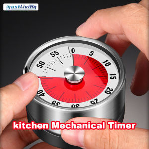 JustLiving Bottom Magnetic Kitchen Mechanical Core Timer Clearly Red Tick 304 Stainless Steel Timer Kitchen Rotary Time Management Timer (No Battery Required)