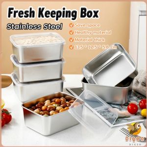 Digeo Fresh Keeping Box with Lid Stainless Steel Food Container Fridge Frozen Storage Box 1Pc