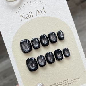 [HANDMADE]Black Glass Gradient Cat Eye Artificial Nail Phototpy Nails