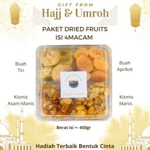 PAKET DRIED FRUITS MIX 4 IN 1 | Hadiah Sekat Buah Kering Kismis Tin Aprikot Oleh oleh Umroh Haji