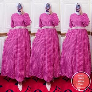 GAMIS CERUTI RENDA PINGGANG/GAMIS POLKADOT/BUSANA MUSLIMAH TERBARU
