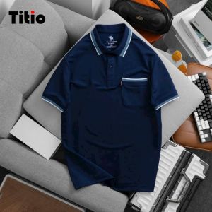 Áo thun Polo nam trung niên có túi Titio màu trơn vải thun cá sấu 4 chiều thoáng mát sang trọng APL007