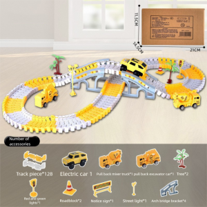 GLOBECART Plastic DIY Racing Track Set 146/231 Pieces Interesting DIY Rail Car Toy Set Creative Yellow White Flexible Race Track Kids