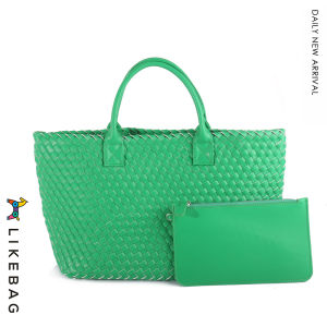 LIKEBAG Fashion Original Hand Woven Solid Color Large Capacity Soft Leather Big Tote Bag for Women