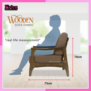 Erica Wooden Sofa Set Fabric/Full Solid Wood/Retro/Brown Colour/Mid-Century Design