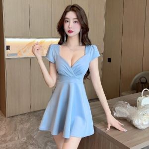 Ưu Đãi Đặc Biệt: Đầm Ngắn Tay Cắt Thấp Gợi Cảm Dành Cho Nữ Kiểu Dáng Đơn Giản VáyDáng Chữ A Eo Cao Viền Bèo Tay Ngắn Cổ Vuông Đầm Dự Tiệckk5