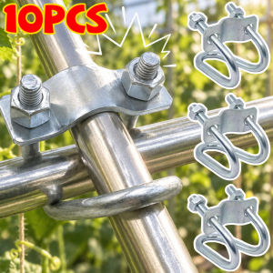 10Sets Double U Bolt Cross Tube Connector Galvanized Pipe Clamp for Round Tube Cross Joining Rack Build Work ﻿
