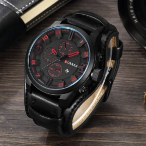 Jam Tangan Pria Kulit Anti Air Original Curren Dengan Tanggal Water Resistence Arloji Cowok Analog Chronograph Fashion Men Leather Quartz Watch