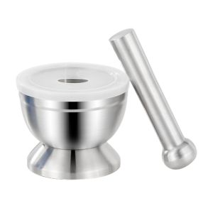 FEELINGS With Lid Garlic Masher 304 Stainless Steel Household Use Stone Mortar Garlic Pounder Mashing Pot Garlic Mortar Kitchen Tool