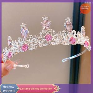 Graceful 2023 New Women Girls Color Crown Headwear Korean Tiara Fashion Birthday Dress Rhinestone Crown Hair Accessories