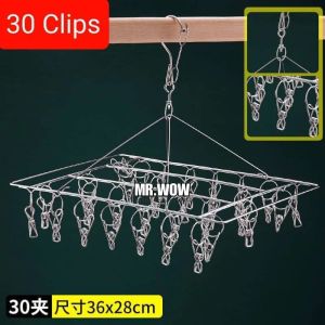 Stainless steel drying hanger with 30 clips /extra thicken steel line