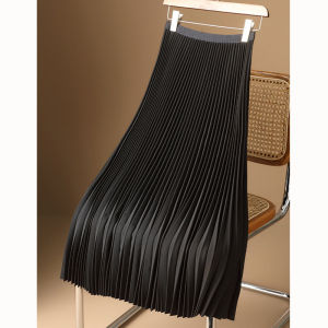 High Quality Pleated Skirt for Womens Summer Fashion High Waist Elastic A-Line Midi Skirt