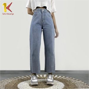 1K Celana Highwaist Loose Jeans Wanita P547 Celana Jeans Panjang Model Unfinished Cut HW Robek Bawah Fashion Loose Jins