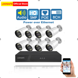 LOOSAFE 8CH POE Camera NVR Kits Outdoor CCTV Camera Set Security Camera System with 8pcs 5MP HD Surveillance POE Cameras Night Version Remote Access Onvif Package Kits
