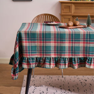 Christmas Green Plaid Ruffled Tablecloth Rectangular/Round Washable Anti-stain Table Decorations for Kitchen Wedding Table Cover2026